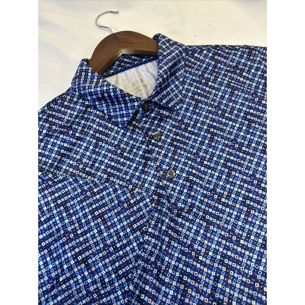 Maelreg Polo Shirt Mens Large Blue‎ Performance Stretch Golf Geometric Print